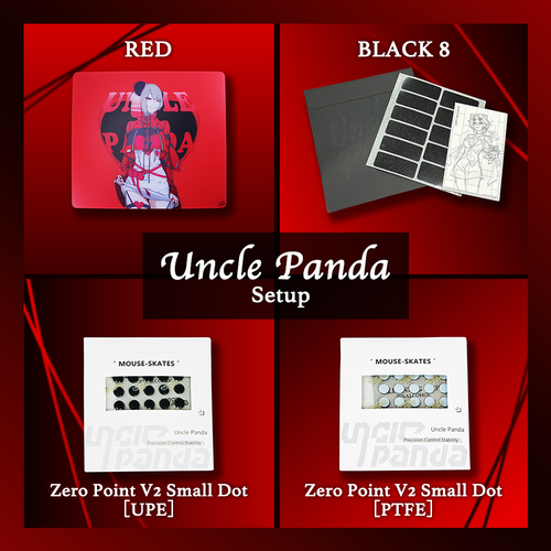Uncle Panda Setup RED ガラスマウスパッド+マウスソール+グリップテープ