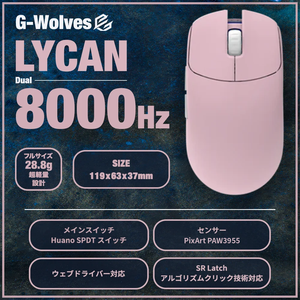 G-Wolves LYCAN PINK 28.8g ゲーミングマウス PAW3955ver