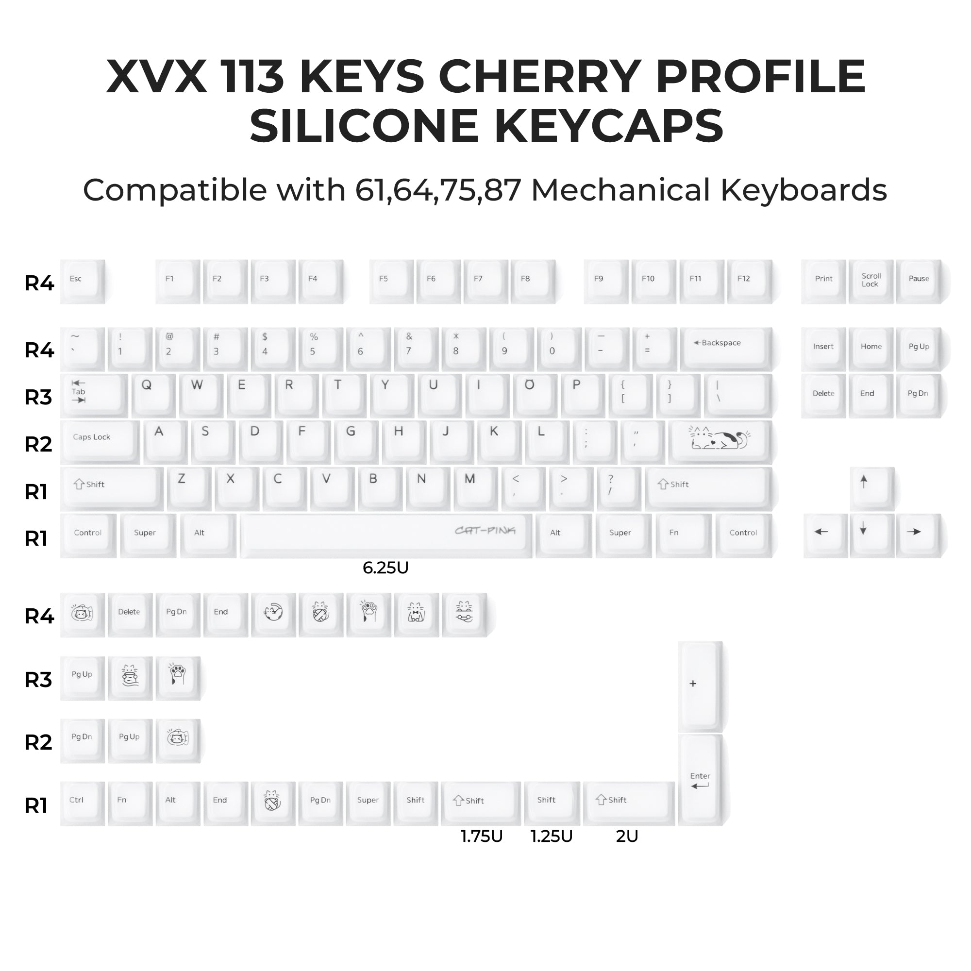 XVX White Translucent Silicone Keycaps 113keys キーキャップ