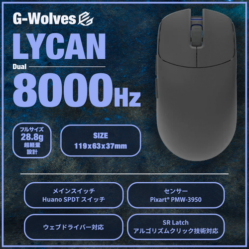 G-Wolves LYCAN BLACK 28.8g ゲーミングマウス
