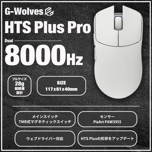 G-Wolves HTS Plus Pro White 28g ゲーミングマウス